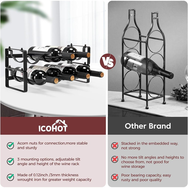 Small Tabletop Wine Holder Stand, 2 Tier Stackable Wine Rack Cou...