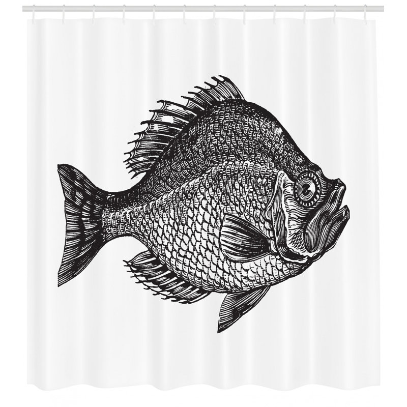 Ensemble de rideau de douche et crochets avec crochets fish, H 70 po x l 69 po