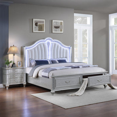 Motomitsu 2PC Bedroom Set Silver (Bed + Nightstand)