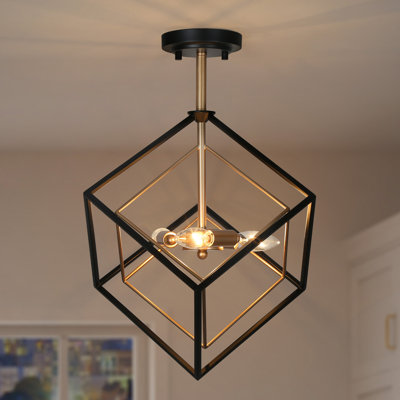 3 - Light 15" Caged Modern Geometric Semi Flush Mount Lighting