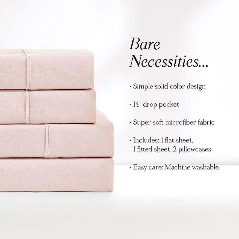 Verona Solid Sheet Set, Twin Extra Long Sheet Set with 2 Pilowcases, Pink
