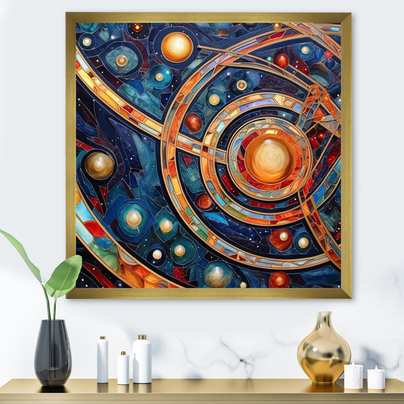 Impression sur toile «Orange Galactic Universe I», H 30 po x l 30 po x P 1 po, Encadrement doré
