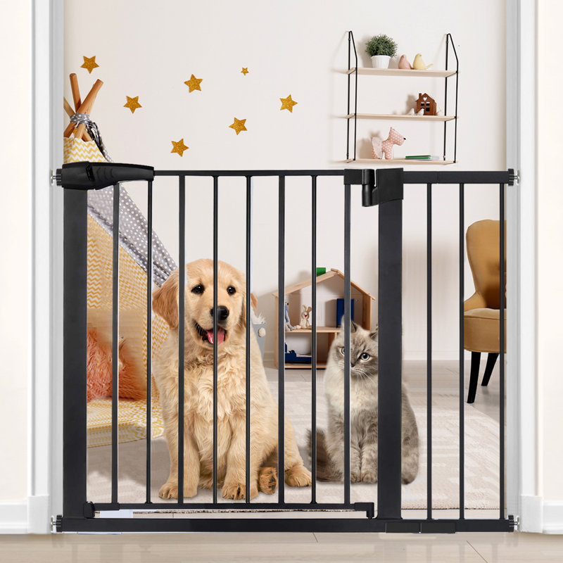 Demetia Pressure Mounted Pet Gate With Door, Black