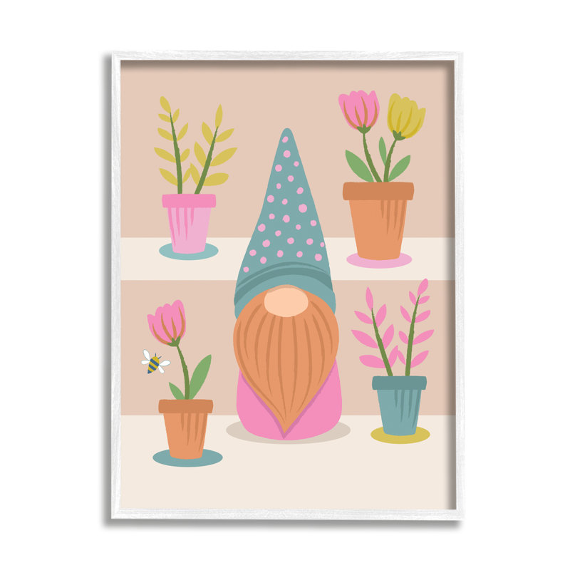 Gnome de jardin à motif de pots de fleurs d'abeille à miel Lisa Perry White, L 11 po x H 14 po