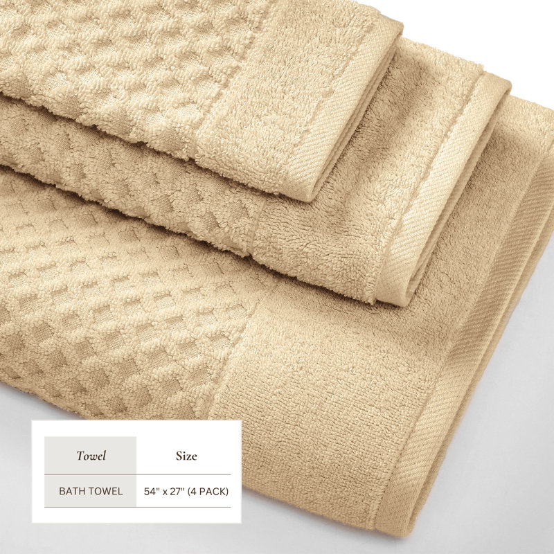 Ultra-Soft & Absorbent 100% Cotton Towel Set, Beige Diamond, Bath Towels - 4 Pack
