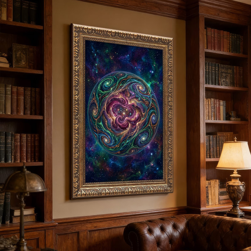 Walnut Gold Framed，Canvas Wall Art for Living Room, Bedroom, Office or Entryway – Decorative Wall Decor with Cosmic Vortex