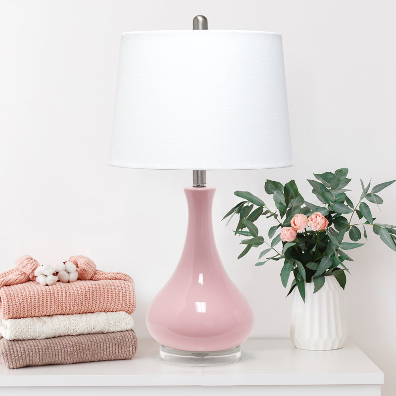 Latshaw 1-Light Ceramic Table Lamp with Fabric Empire Shade, Rose Pink