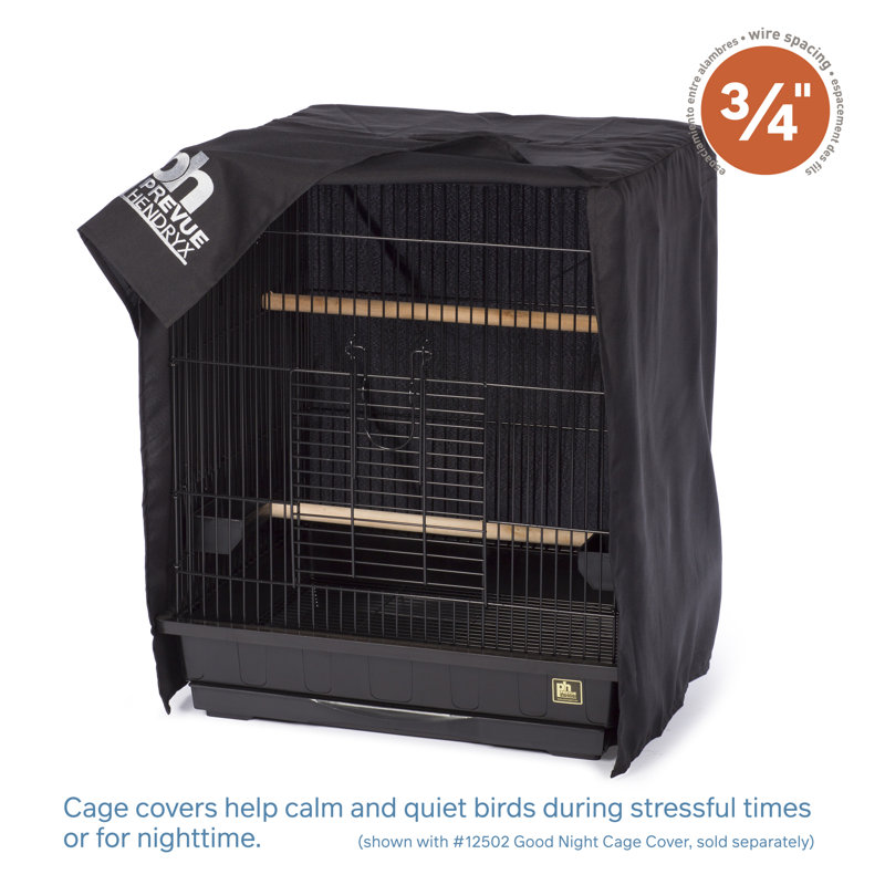 Black Square Roof Parrot Cage with Perches and Dishes
