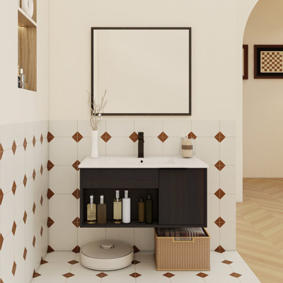 Meuble-lavabo mural flottant avec lavabo en céramique
