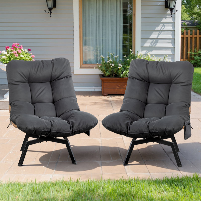 Outdoor Wicker Swivel Chair with Cushions, Natural, Dark Gray