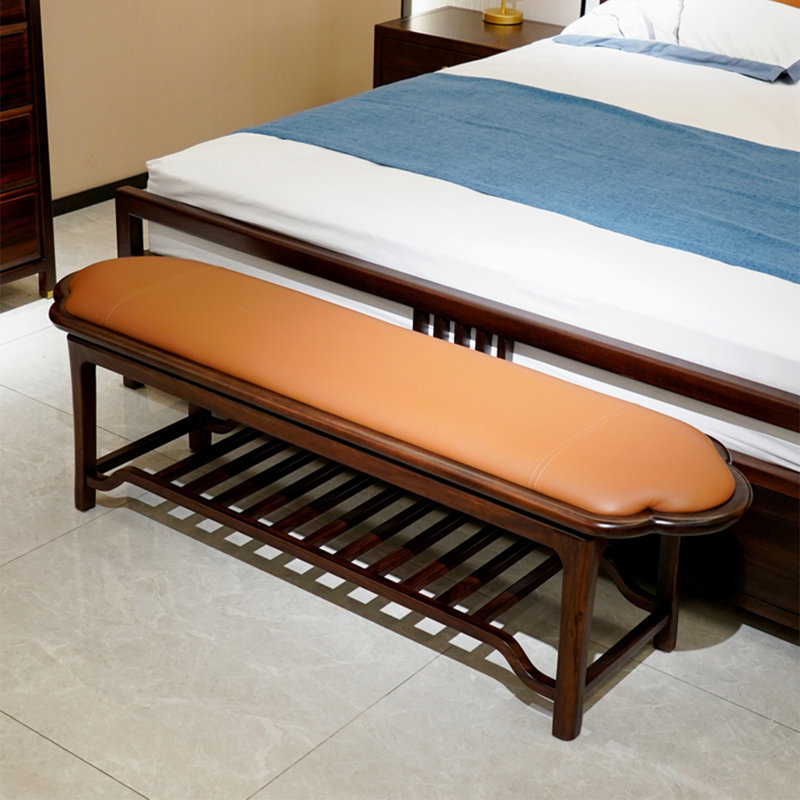 Banc de bout rectangulaire en bois massif 59,06 pouces de style chinois moderne