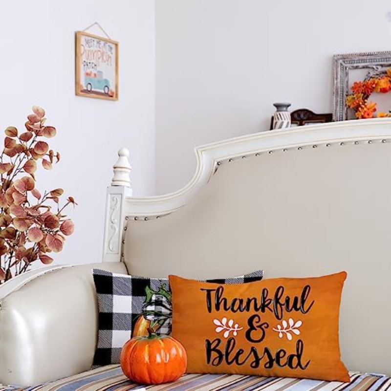 Housses de coussin d'automne, 12 x 20 po, ensemble de 4, orange