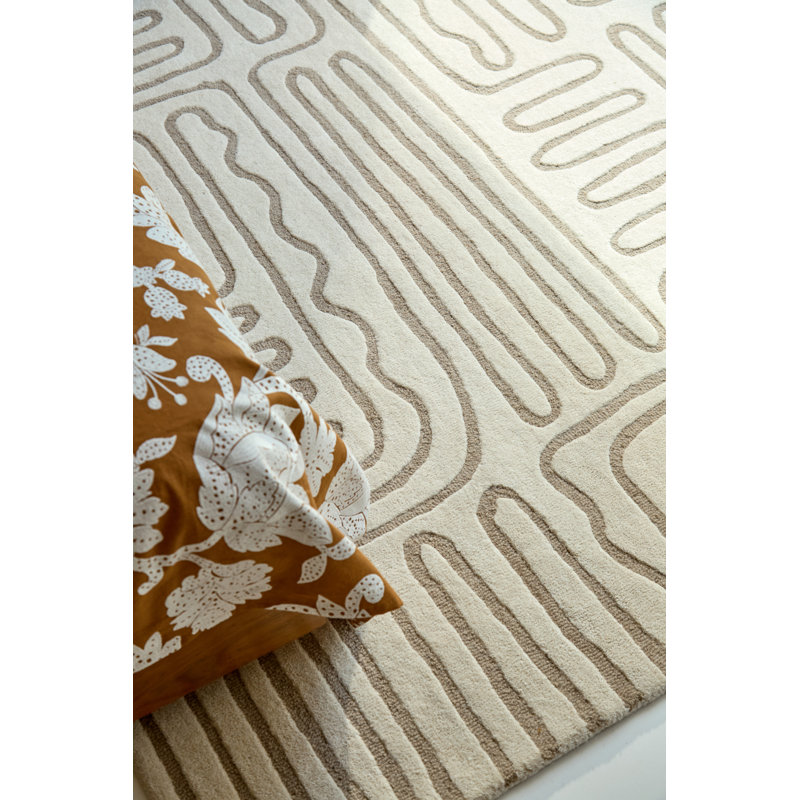 Hollow Handmade Wool Abstract Area Rug, Pebble, Rectangle 6'7 x 9'2