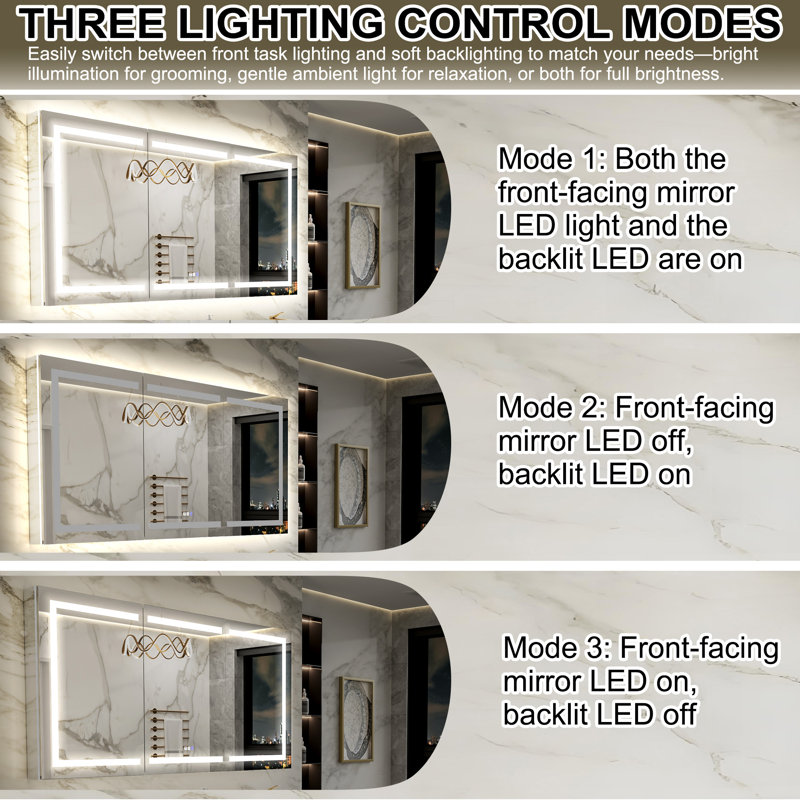36 in. H Recessed/Surface Mount LED Medicine Cabinet with Mirror And GFCI Power-Off, 36" H x 60" W x 5" D