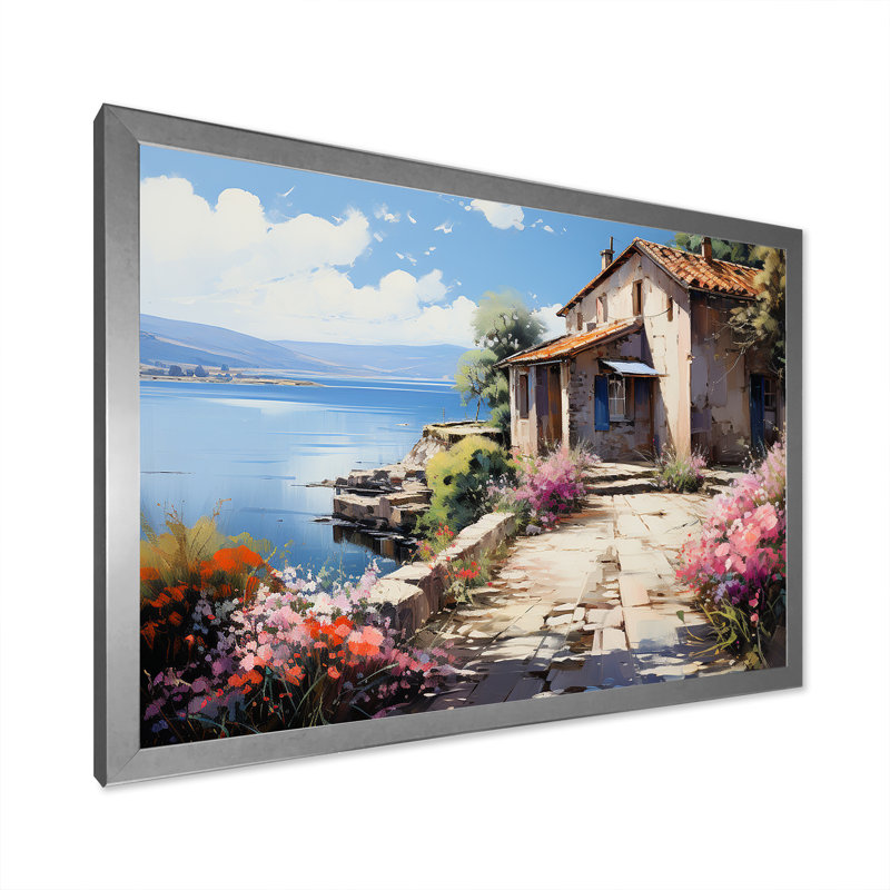 Fleur de géraniums côtière, Cadre simple argenté, H 12 po x l 20 po x P 1 po