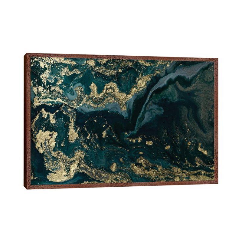 Gold Waves Marble - Print on Canvas, 66.04 cm H x 45.72 cm W, Classic Brown Wood Framed