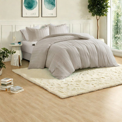 Modern King Bedding Set, Woven Striped Polyester, Neutral Design For Contemporary Homes