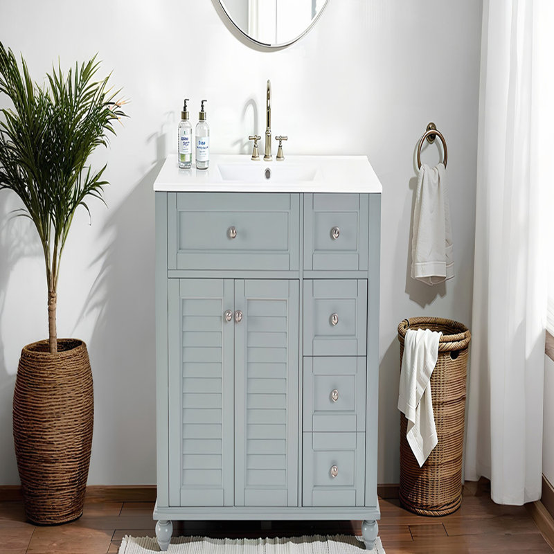 Meuble-lavabo autoportant 36 po avec comptoir en bois massif et bois d'ingénierie 36 po, Bleu gris