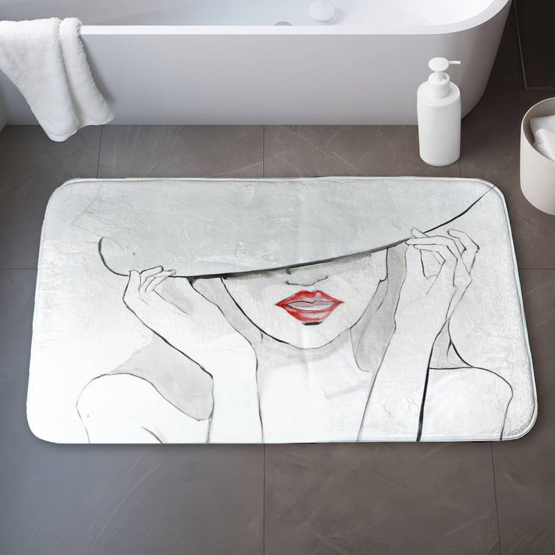 Woman with big hat Bath Mat with Non-Slip Backing - Quick Dry Memory Foam Bathroom Rug - Absorbent - Modern Plush Spa-Style - Machine Washable