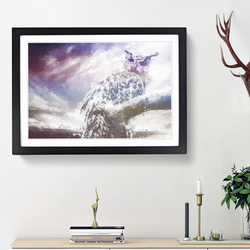 The Great Horned Owl in Abstract - Picture Frame Painting Print, 27cm H x 36cm W x 2cm D, Black Framed