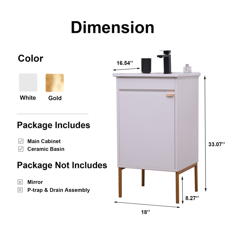Ensemble de meuble-lavabo simple blanc 18 po