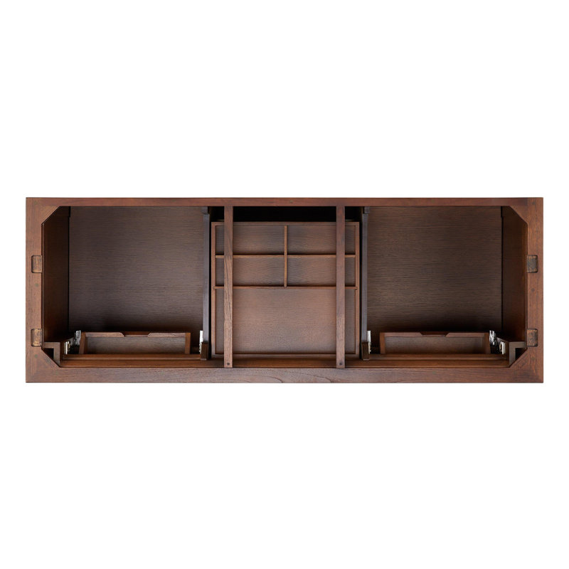 Claudia 60" Mahogany Double Basin Vanity Set with Cabinet, Vanity Top, Feathered White Quartz, Antique Coffee, 8" Widespread