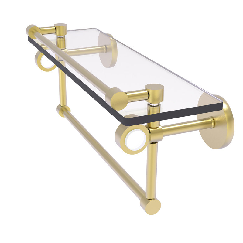 Margolis Glass Bracket Shelf with Towel Bar, 6.7" H x 16" W x 5.8" D, Satin Brass