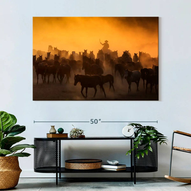 Lelar Herding Horses, 34" H x 51" W
