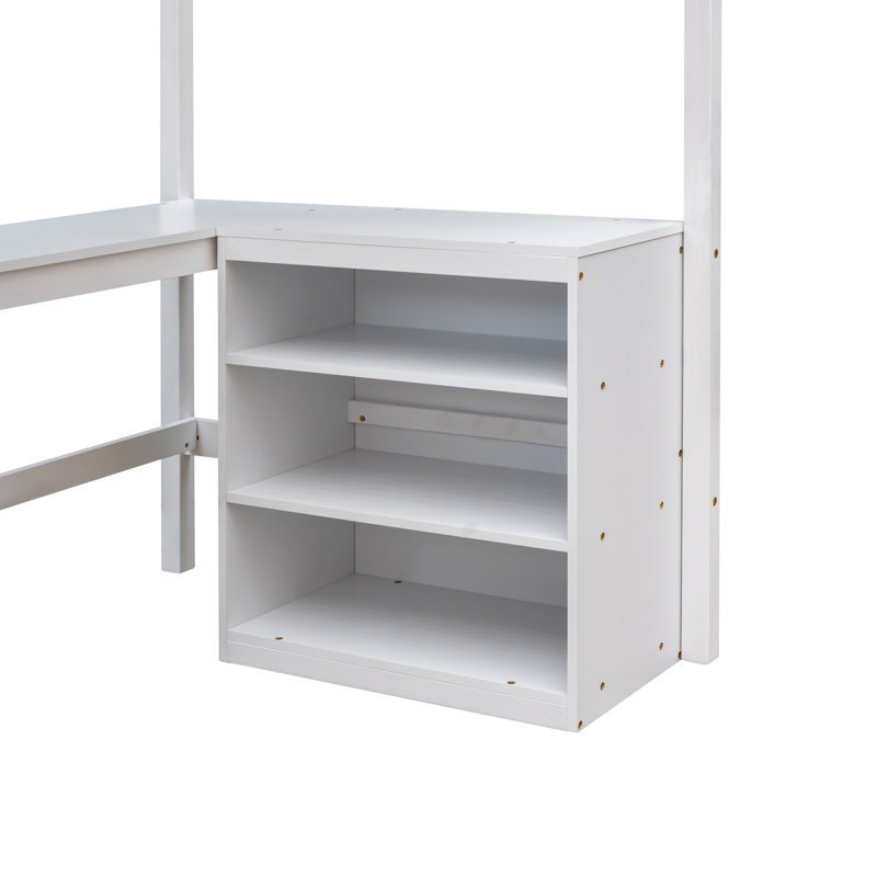 Lit mezzanine avec tablettes et bureau, Lit simple, Blanc