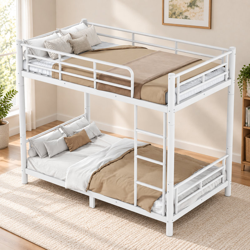 Lit superposé Twin XL avec cadre en métal tubulaire rond, sans sommier, blanc