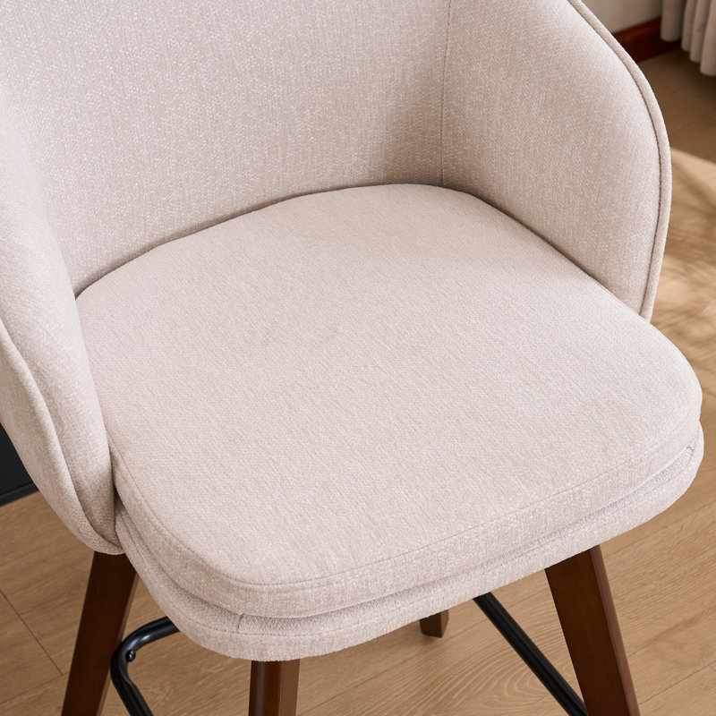 Tabouret de bar Allis Mid-Century, Chenille beige, 1