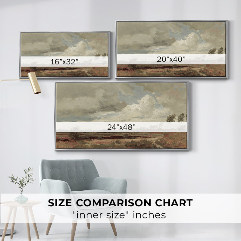 Landscape Series-DCCXCIII- Framed Gallery Wrapped Canvas -Ready to Hang, Silver, 17" H x 33" W