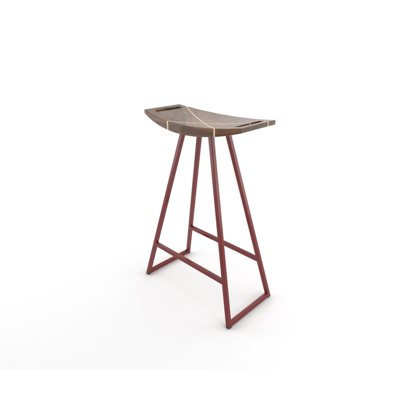Tabouret de bar et de comptoir Robert, Noyer, Tabouret de comptoir (siège d'une hauteur de 24 p, Rouge sang