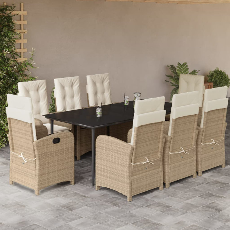 Ensemble repas 5 pièces avec coussins en rotin Red Barrel Studio®, Crème / Beige Pieds pointus, 8