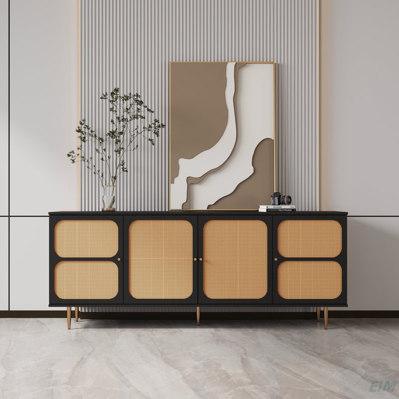 Buffet en rotin, armoire de rangement, console avec tablettes réglables pour le salon, la salle à manger et la chambre à coucher