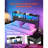 Headboard for Queen Size Bed, with 2 Storage Shelves, LED Light, 3 Outlets, and 3 USB Ports, Sturdy and Stable Carbon Steel Frame Head Board with Charging Station, Adjustable Height, Black-1286340912-1286340913