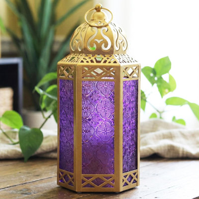 Lampe bougie lanterne dorée marocaine pour bougie de table ou suspendue, décorations du Ramadan, mariage, décoration intérieure, patio extérieur ou porche (ensemble de 2)