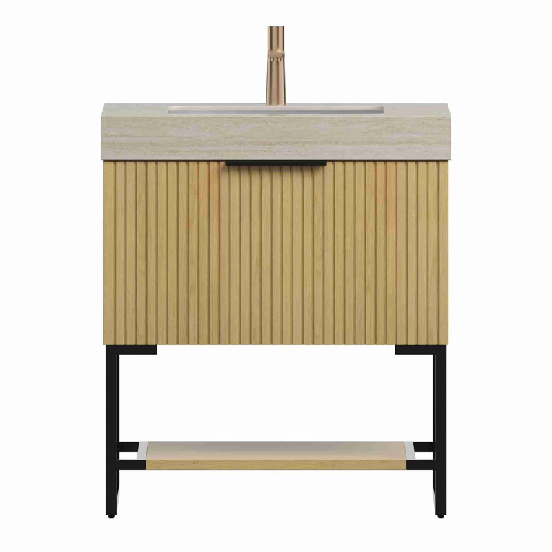 Meuble-lavabo de salle de bain, Beige, Chêne doré