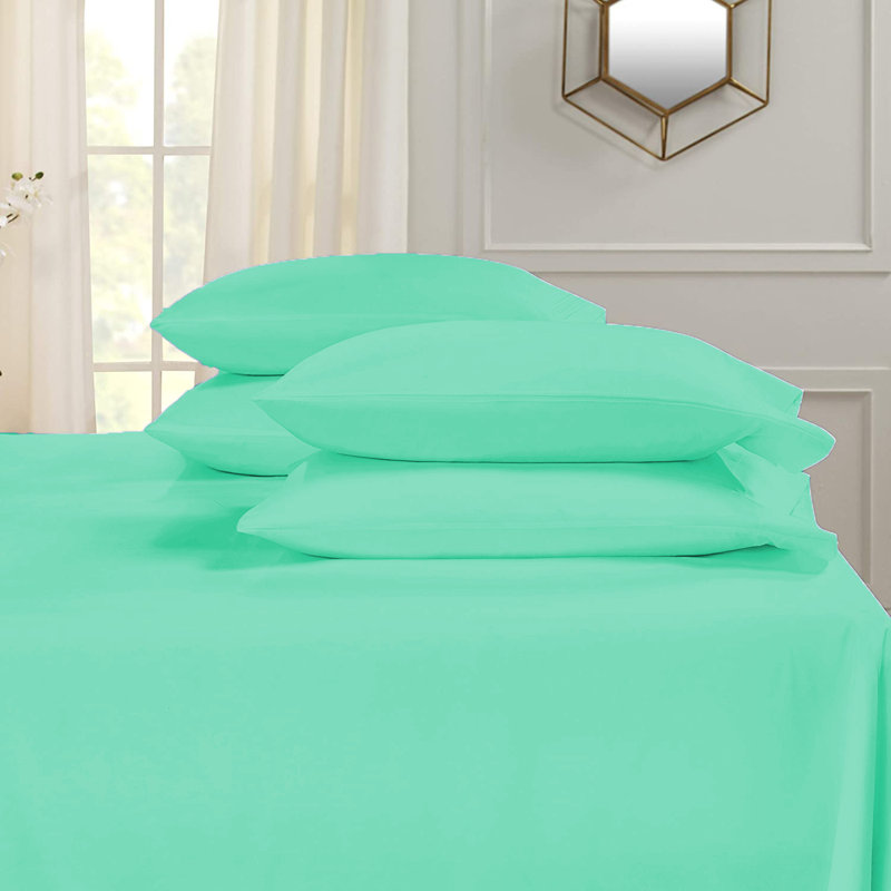 Microfiber Flatweave Sheet Set, Cal.King Sheet Set + 1 Fitted Sheet + 4 Pillowcase, Mint