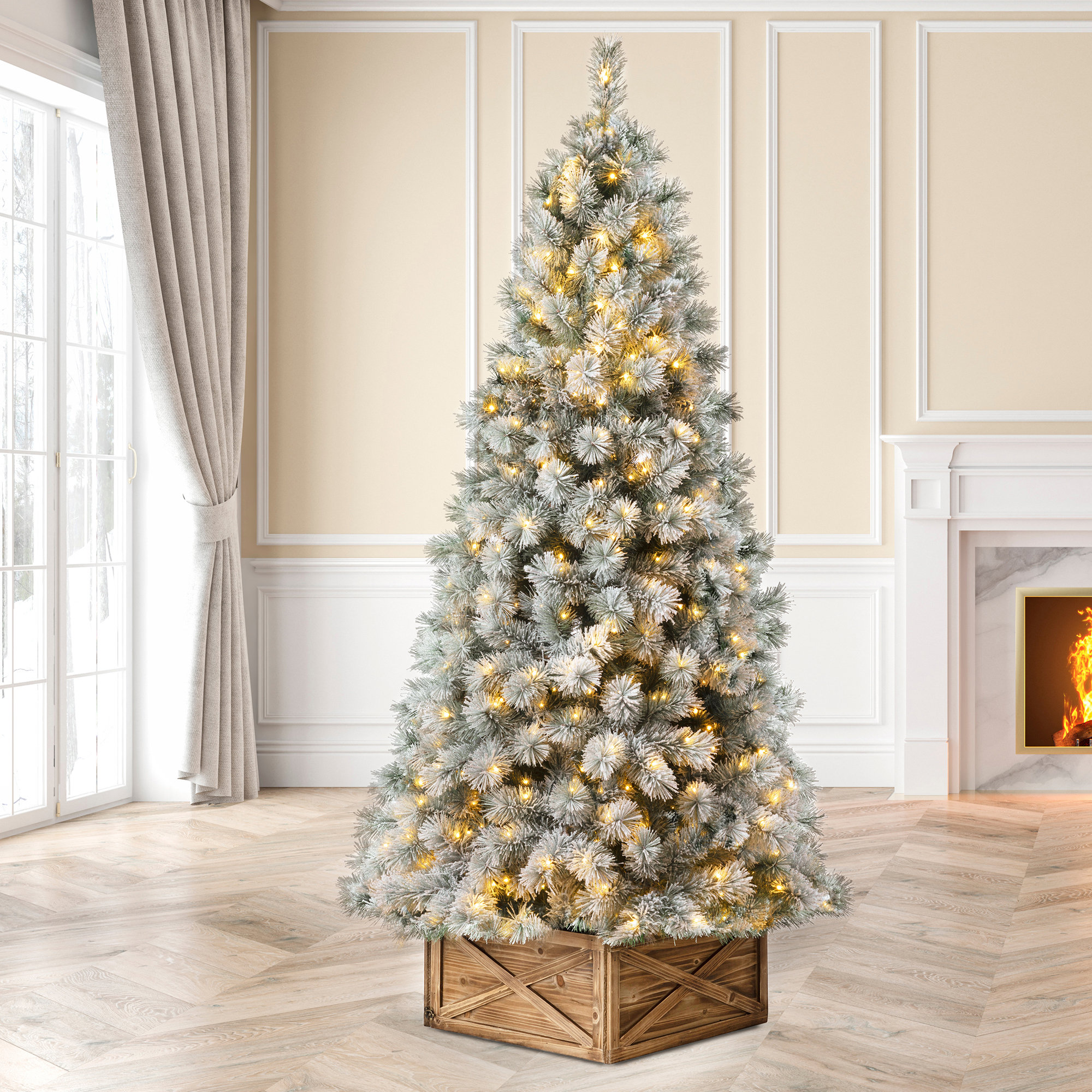 Guillema Pre-Lit Lighted Artificial Pine Christmas Tree, 7.5 ft