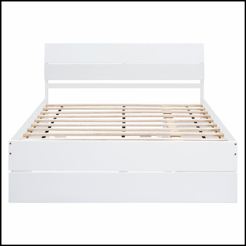 Structure de lit avec lit gigogne et 2 tiroirs, finition blanche ultrabrillante pour l'élégance et le rangement, Blanc