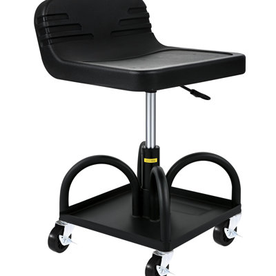 Tabouret roulant de garage pour atelier et réparation automobile avec capacité de 300 lb, hauteur réglable de 15,7 à 20,5 po, plateau à outils pivotant à 360 degrés, capacité de hauteur noire, entretien du plateau,