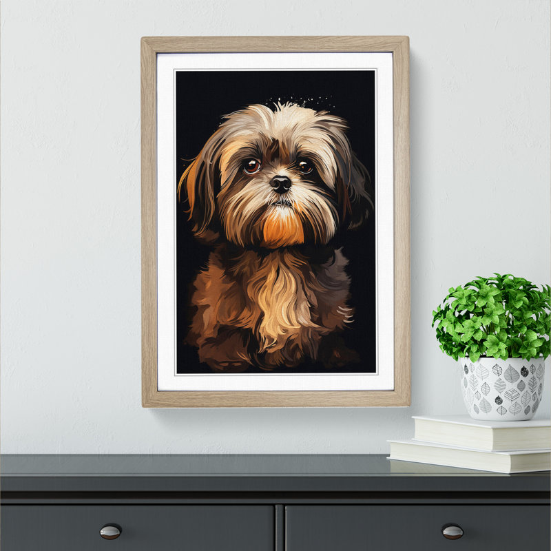 Shih Tzu Digital Art - Framed Print, Oak Framed, 34cm H x 25cm W