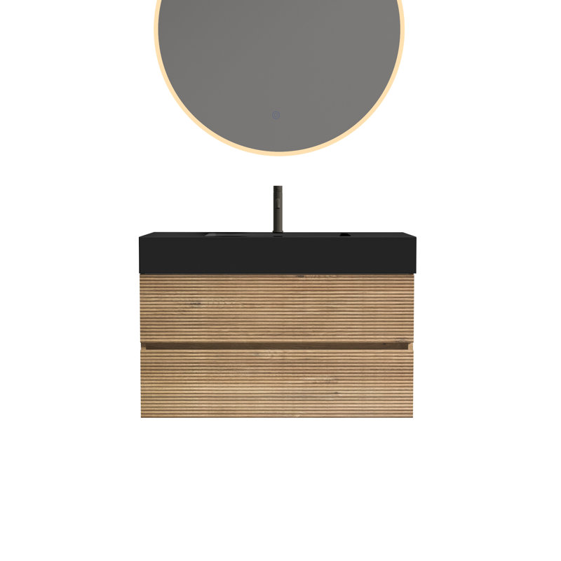 Meuble-lavabo mural moderne Mid-Century avec matériaux durables et tiroirs à fermeture silencieuse Doreli