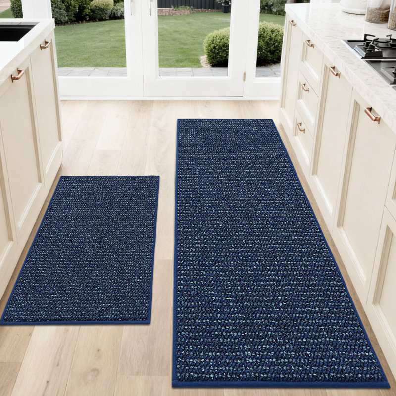 Non-slip Kitchen Rugs And Mats 2pcs, Absorbent And Stain Resistant Kitchen Runners, Runner 24" x 36" + 24" x 60", Blue