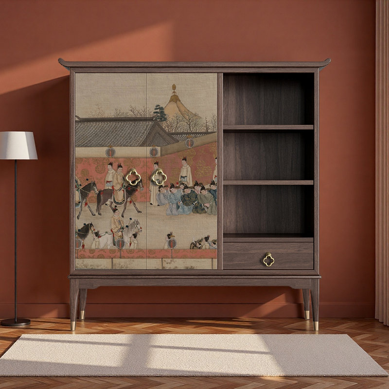 Buffet de luxe chinois de style rétro, Noyer, H 47,2 po x l 47,2 po x P 15,7 po