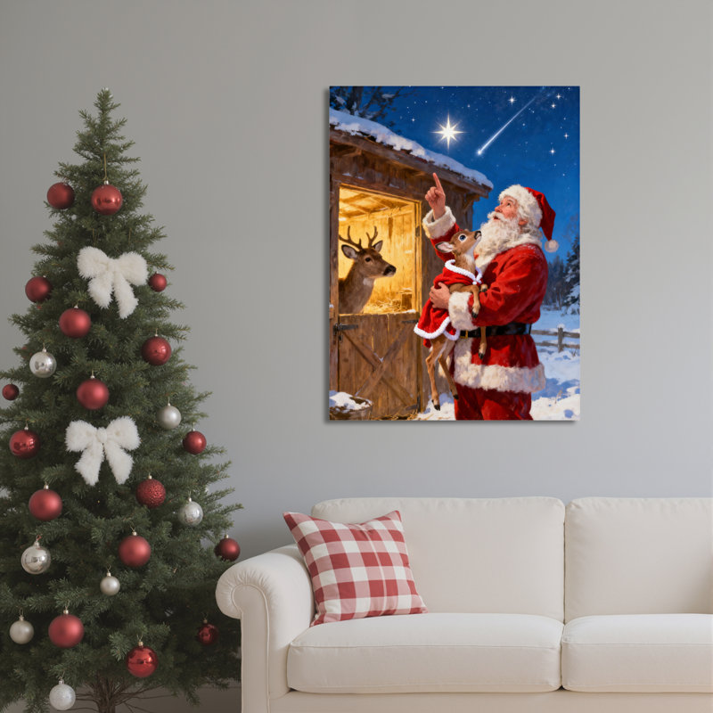 Père Noël renne, art mural sur toile, H 18 po x l 12 po