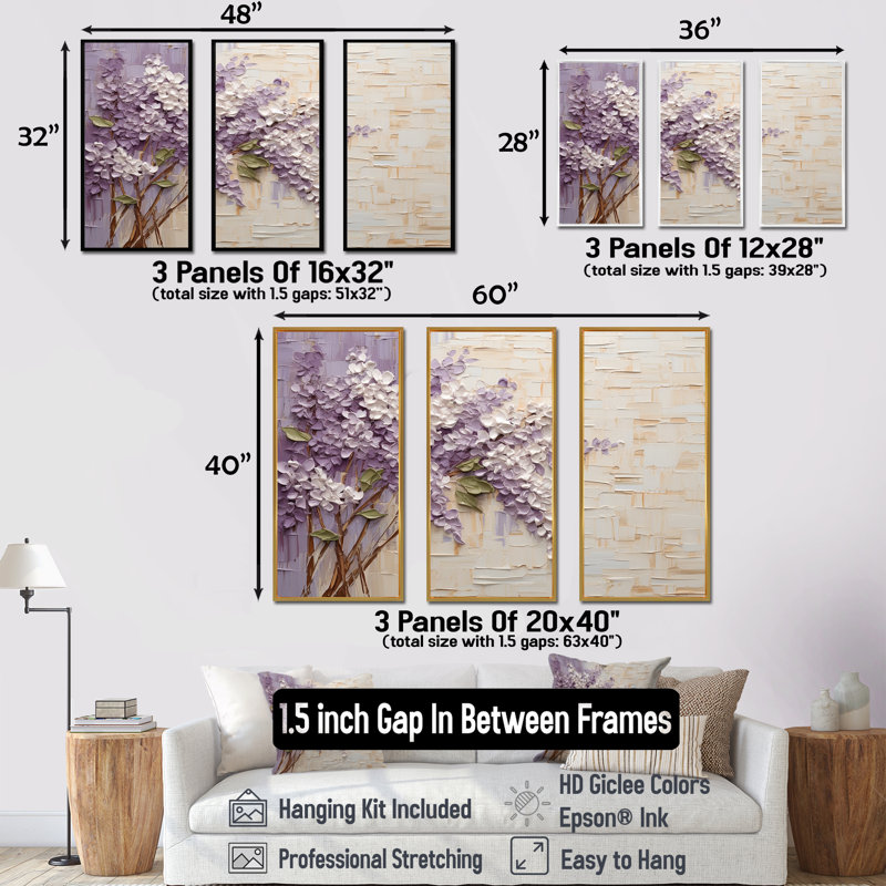 «Blooming Lilac Melody V - Lilacs», ensemble de reproduction d'art mural, Cadre flottant doré, H 28 po x l 36 po x P 1 po