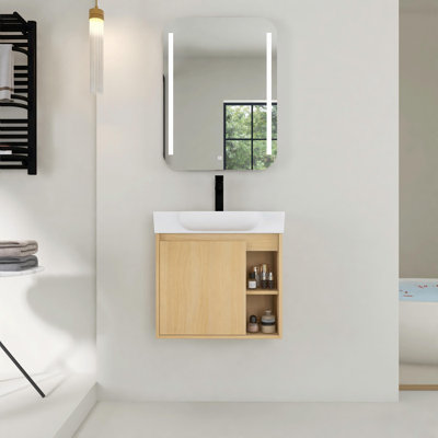 Meuble-lavabo mural 24 po avec lavabo en céramique blanche et porte à fermeture en douceur