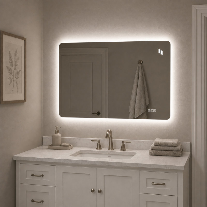 Miroir de meuble-lavabo à DEL sans cadre 36 po x 24 po avec verre argenté sans cuivre de 5 mm à 3 lumières à intensité variable avec mémoire à brouillard homologué UL